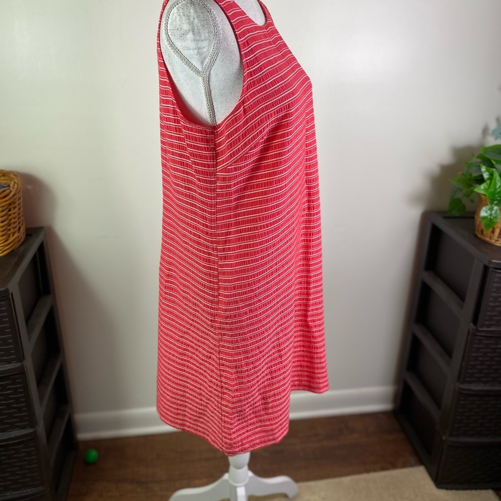 Tommy Hilfiger women’s Sleeveless striped shift Coral/white Dress Sz 10 pockets - Picture 4 of 11